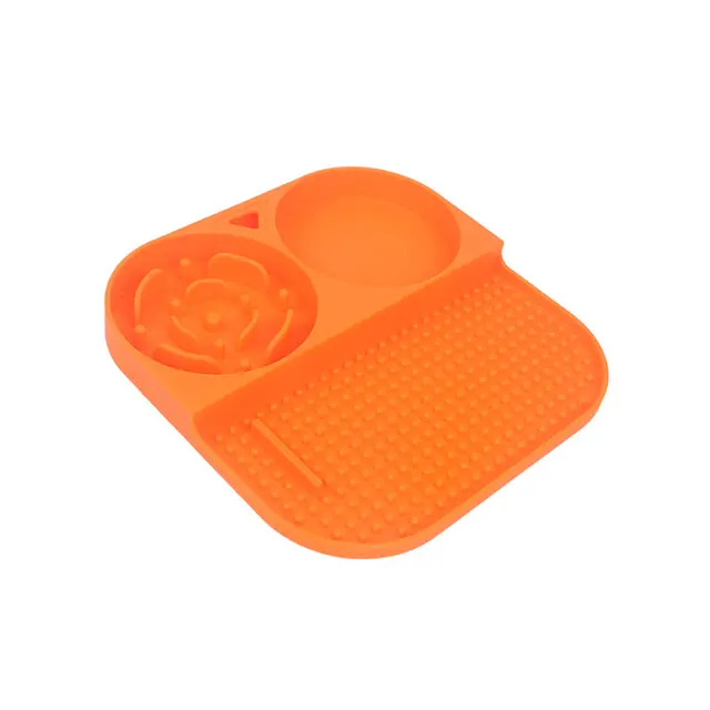 2 Pcs Orange 3-in-1 Silicone Pet Slow Feeder & Lick Mat with Water Bowl…, 2 Piece