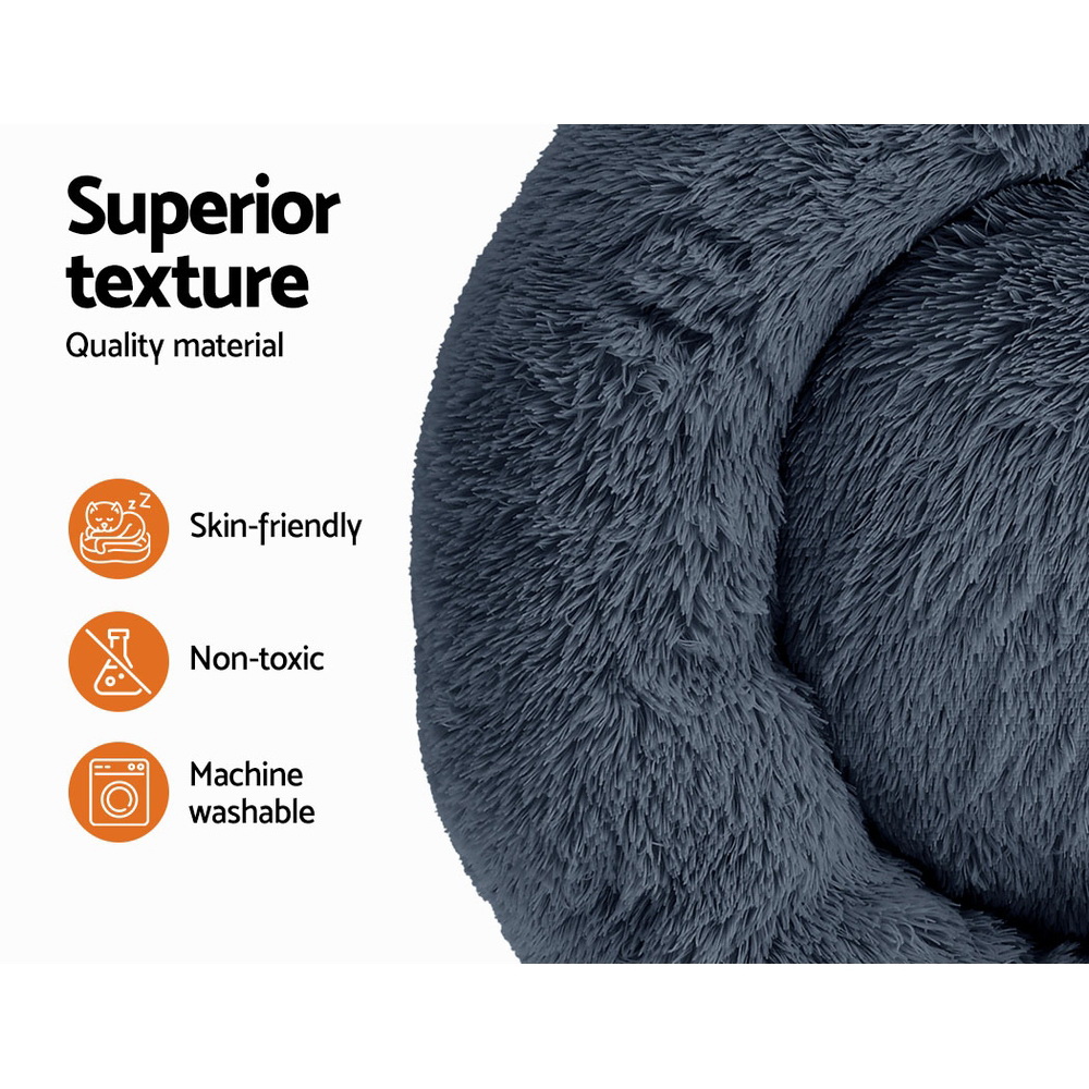 i.Pet Pet Bed Dog Cat 90cm Large Calming Soft Plush Bed Dark Grey image 3