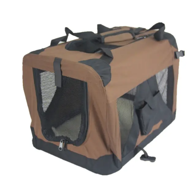 YES4PETS Large Portable Foldable Pet Dog Cat Puppy Travel Cage Soft Crate-Brown