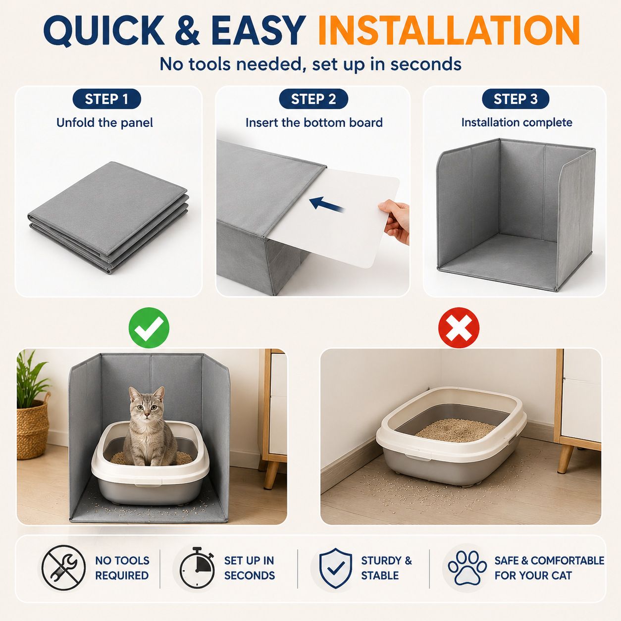 Foldable Cat Litter Box Splash Guard with Waterproof Liner image 6