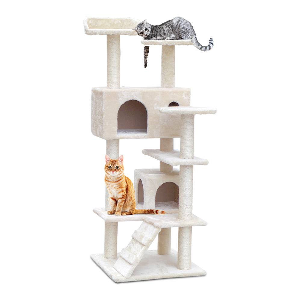 i.Pet Cat Tree 134cm Tower Scratching Post Scratcher Wood Condo House Bed Beige image 8