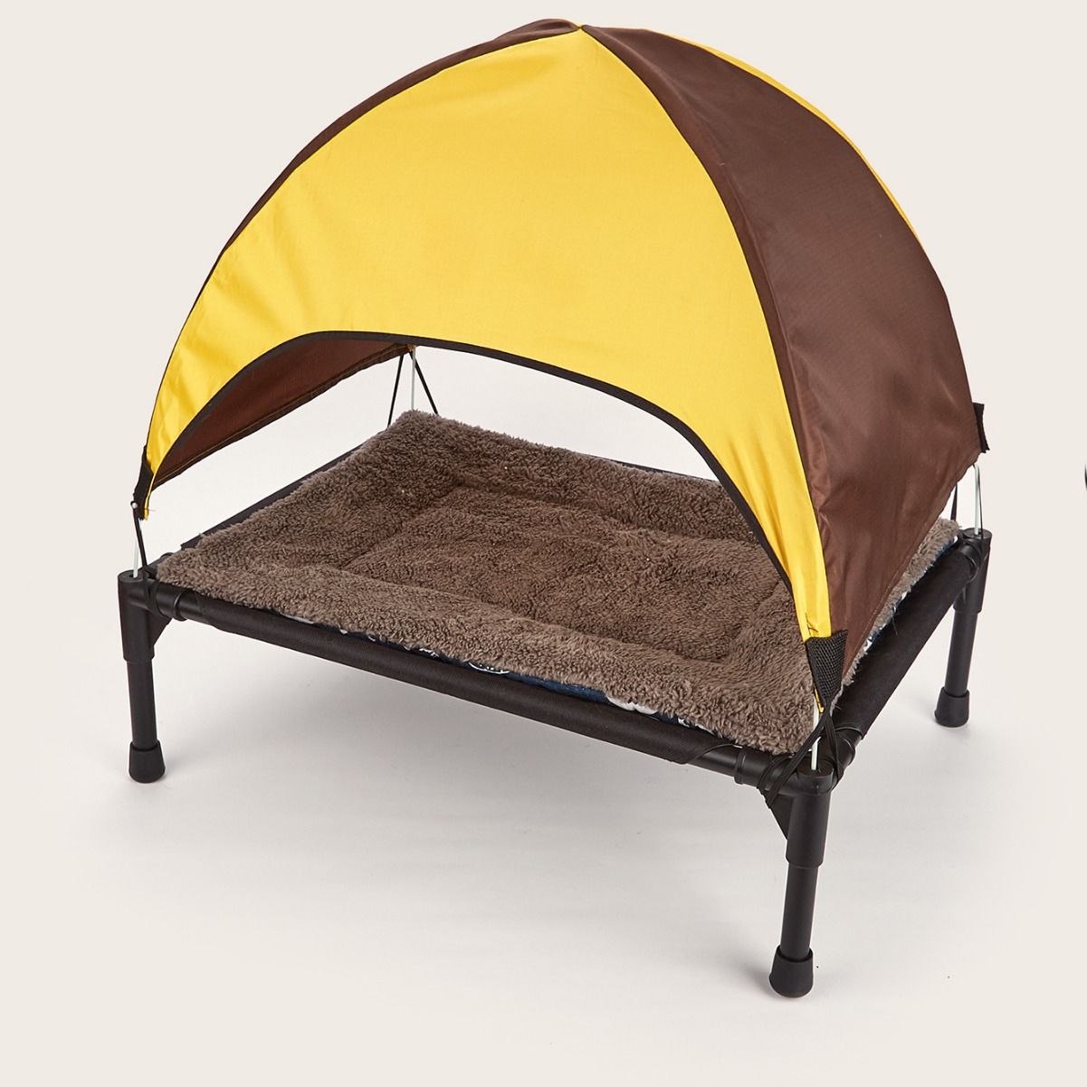 Elevated Pet Cot with Detachable Canopy and Plush Mat, Yellow image 6