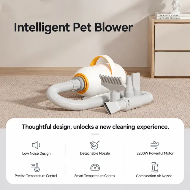 Smart Pet Grooming Dryer with Adjustable Speed Temperature and Replaceable Nozzles for…