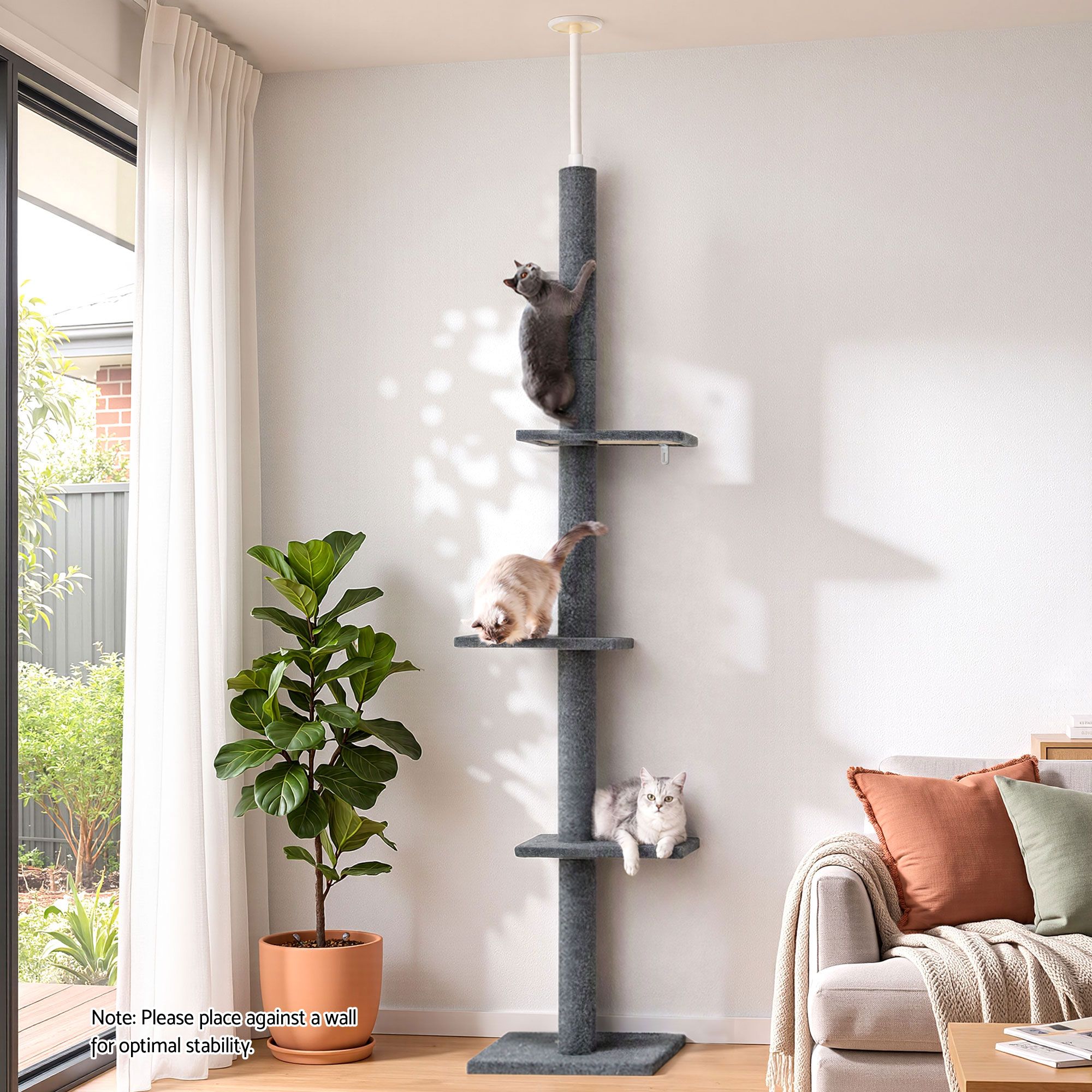 i.Pet Cat Tree 290cm Tower Scratching Post Scratcher Floor to Ceiling Cats Bed Grey image 8