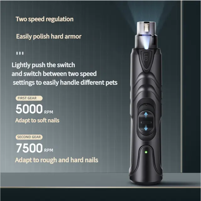 Dual-Speed Pet Nail Grinder with LED Light – USB Rechargeable