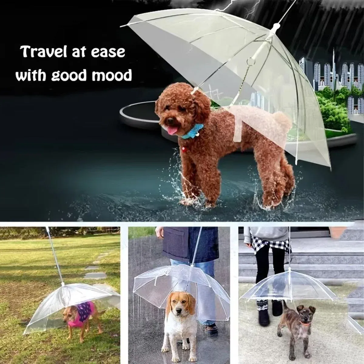 Pet Dog Transparent Umbrella 30 inch Diameter With Dog Leash For Rain Walking Outdoor image 7