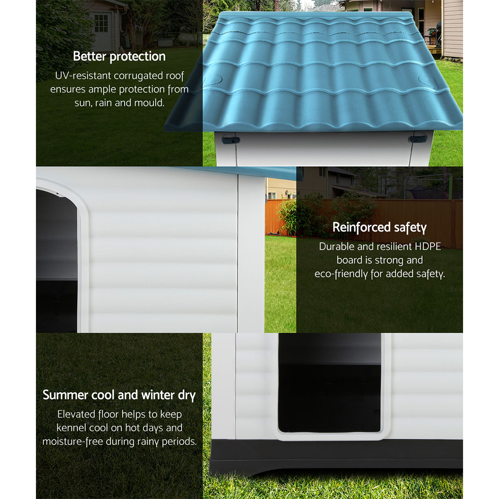 i.Pet Dog Kennel House Extra Large Outdoor Plastic Puppy Pet Cabin Shelter XL Blue image 4
