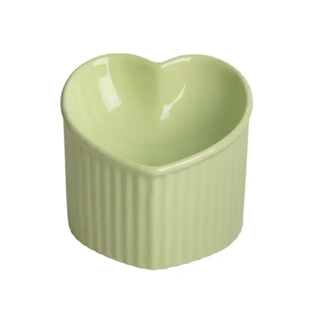 Love Shape Slanted Cat Bowl Ceramic Pet Bowl for Cats Food Water Feeding Dish - Green