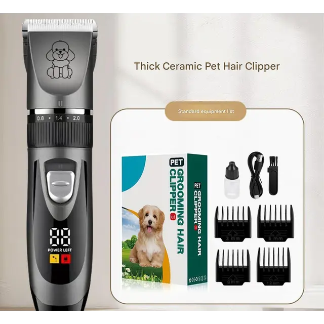 Professional Pet Grooming Hair Clipper Kit - Rechargeable, Gray