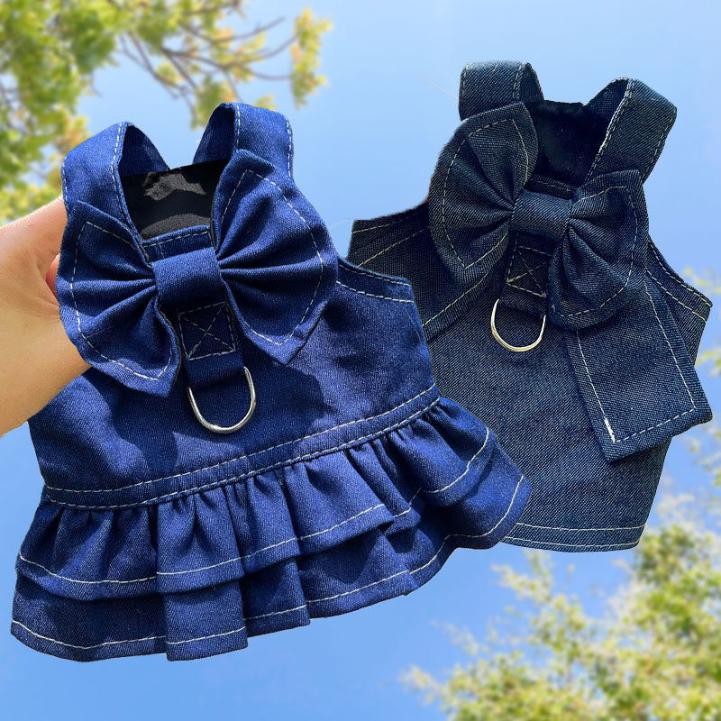 Pet Denim Harness Dress Set (2 Pieces) – 3XL Size (70cm Chest for 20-36 lb Pets) with…