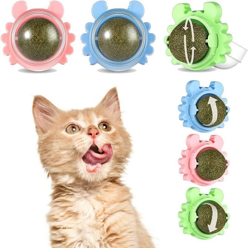 2PCS Rotatable Catnip Mint Ball Cat Treat Toys Licking Snack Cat Molar - Blue image 13