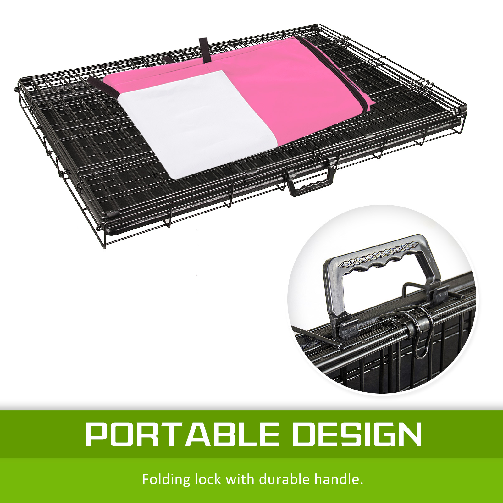 Wire Dog Cage Foldable Crate Kennel 42in with Tray + PINK Cover Combo image 8