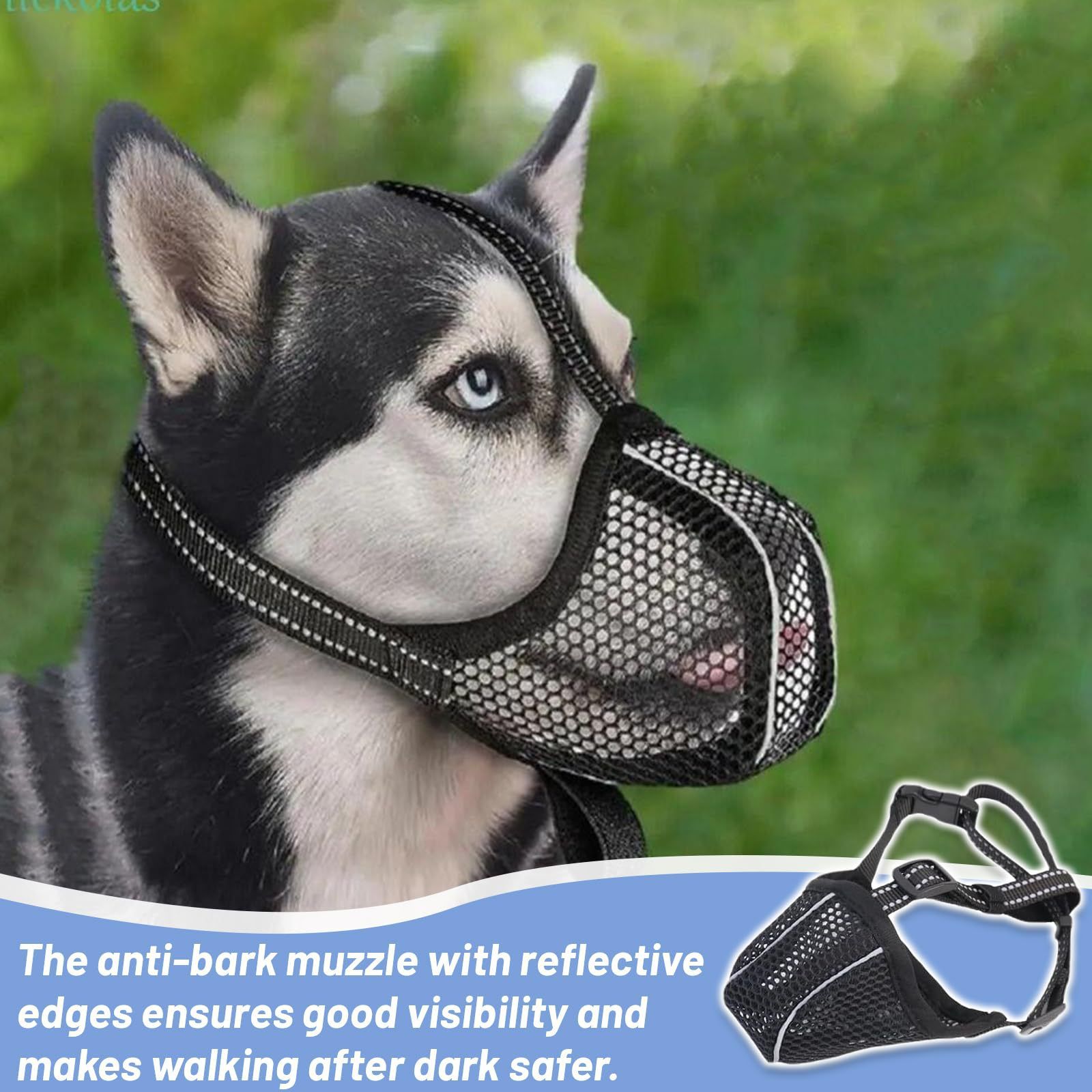 Breathable Mesh Dog Muzzle for Long-Snout Breeds with Reflective Adjustable Straps image 6