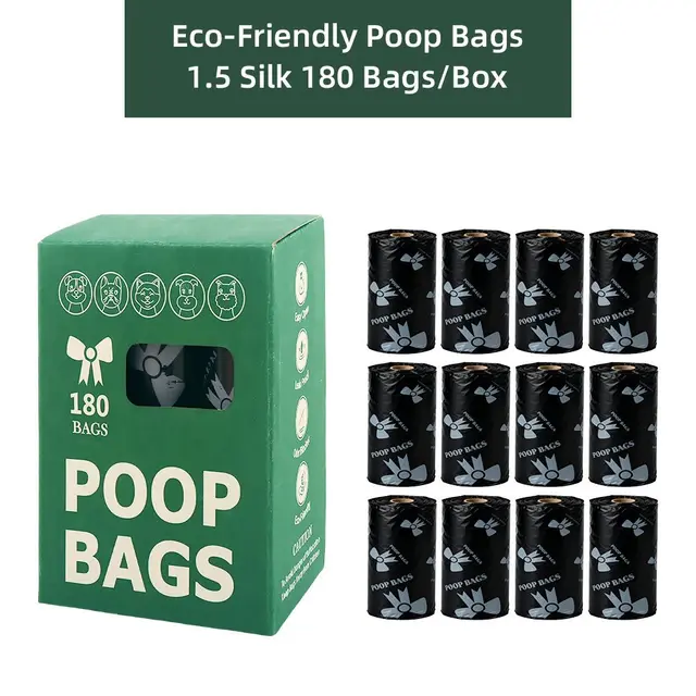 Black Thickened Dog Poop Bags 180 Pack - 12 Rolls, 22 × 30cm
