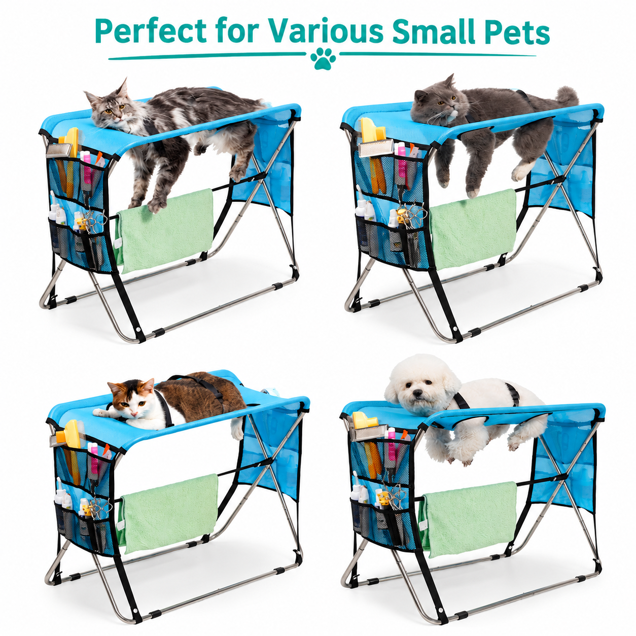 Foldable Pet Grooming Table with Stainless Steel Frame and Breathable Mesh Surface for… image 5