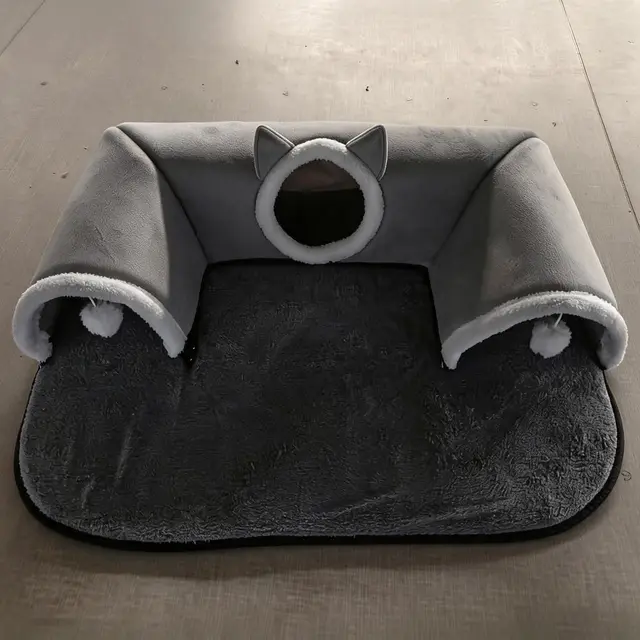Two-Way Cat Play Tunnel Cave Mat Grey S 55x75cm 420g Fleece Hide and Seek…, 55 × 75cm