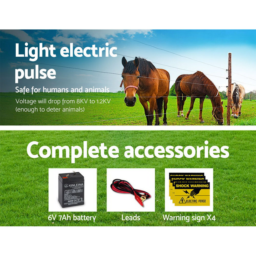 Giantz Fence Energiser 8KM Solar Powered 0.3J Electric Fencing Charger image 6