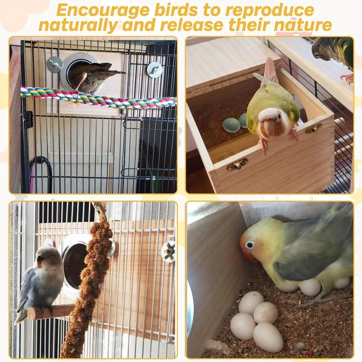 Natural Wooden Breeding Box Durable Parrot Hatching Box Nesting Box for Birds image 5