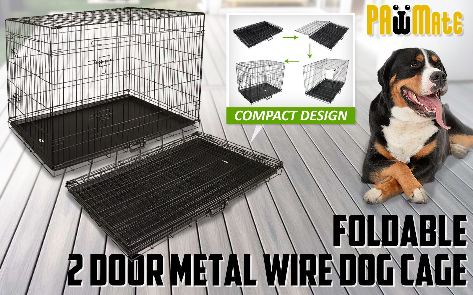 Wire Dog Cage Foldable Crate Kennel 42in with Tray image 2