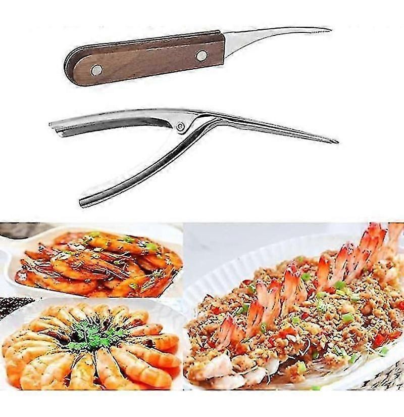 2pcs Stainless Steel Shrimp Cleaner & Deveiner - Wooden Handle image 4