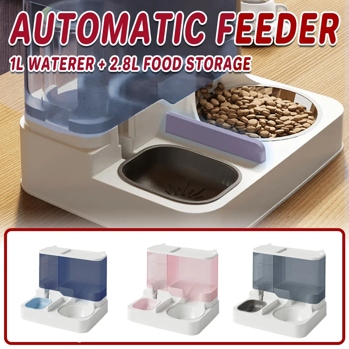 Automatic Cat Feeder Water Dispenser All in One Plastic Bowl for Cats and Dogs - Blue image 2