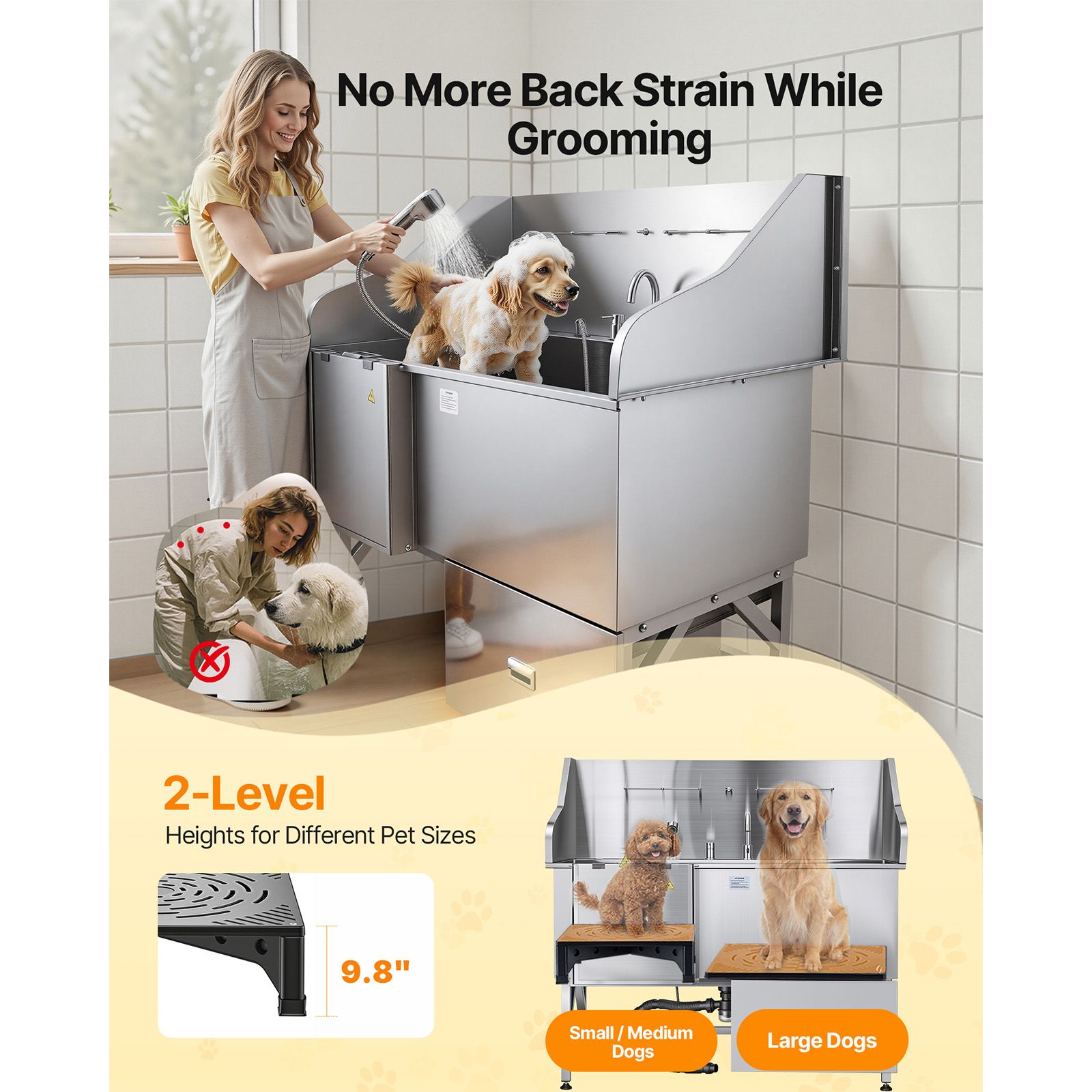 155 cm Dog Grooming Bath Tub Stainless Steel w Ramp Water Filter Left image 3