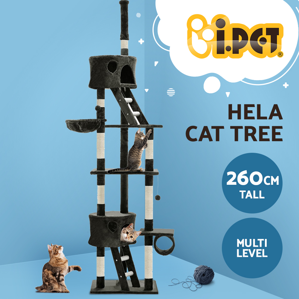 i.Pet Cat Tree 260cm Tower Scratching Post Scratcher Condo House Trees Grey image 3