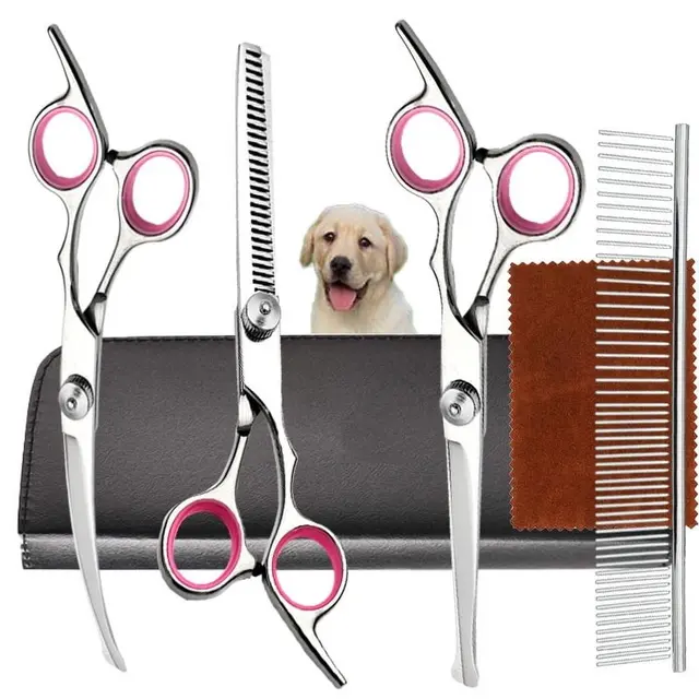 Titanium Coated Professional 6 in 1 4CR Stainless Steel Dog Grooming Scissors with…