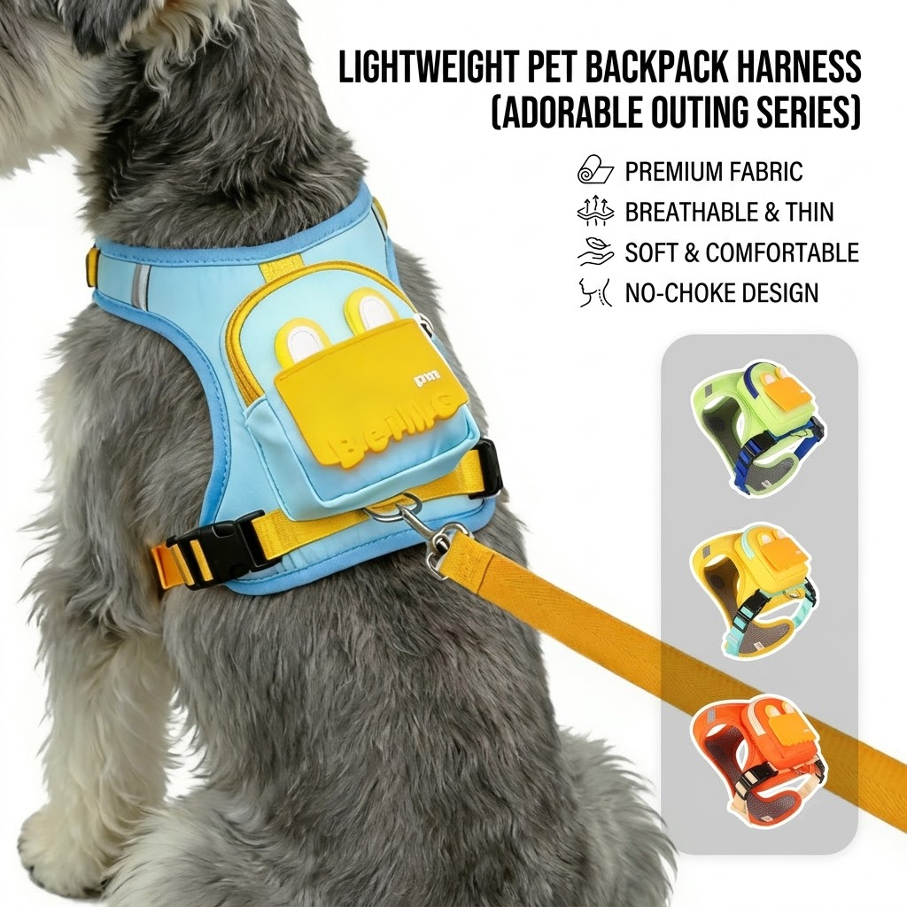 Stylish Color-Block Dog Backpack Harness with Built-in Poop Bag Dispenser – No-Pull… image 4