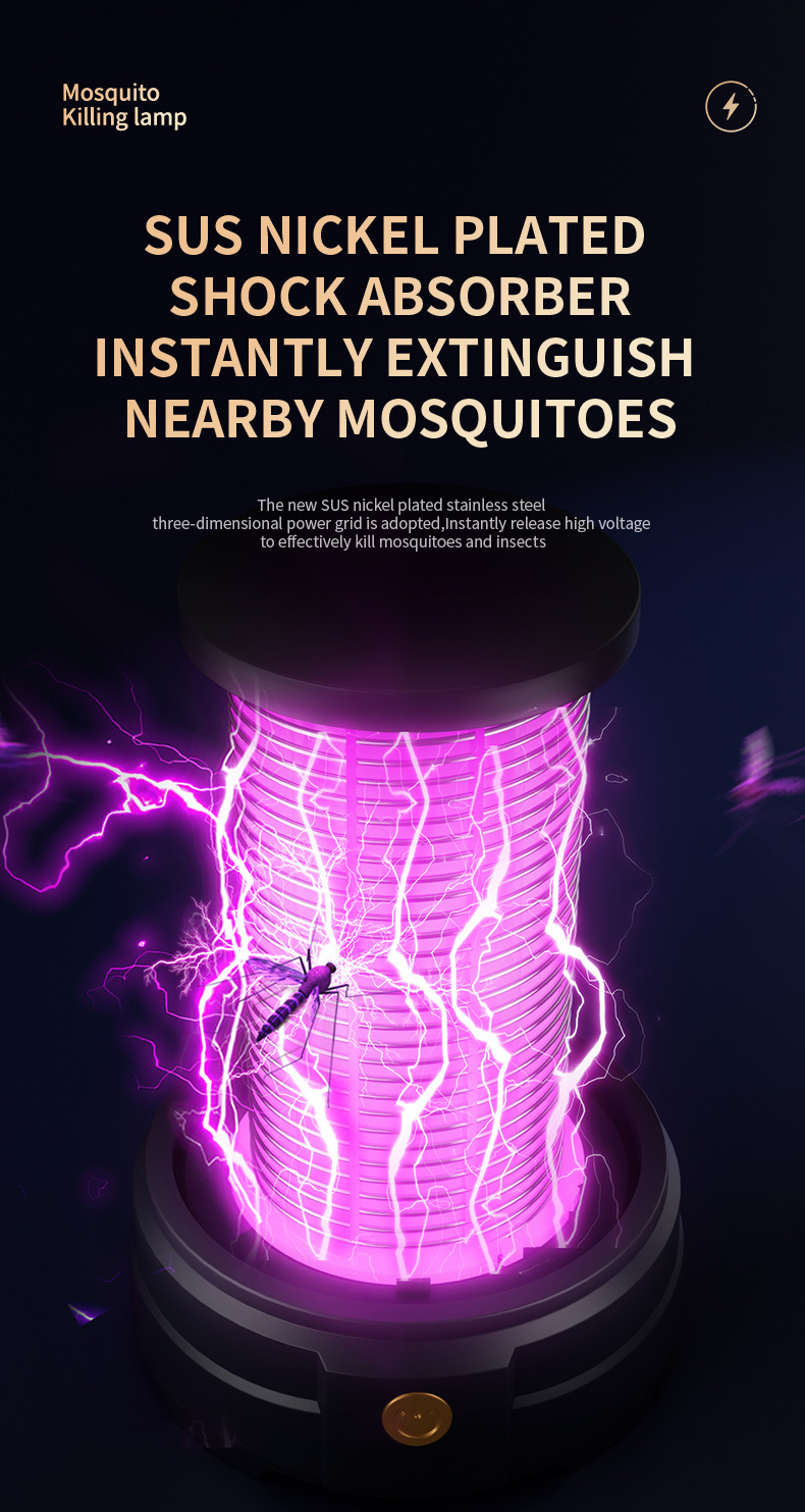 Black Portable 3-in-1 Electric Mosquito Zapper Lamp - UV Bug Killer image 6