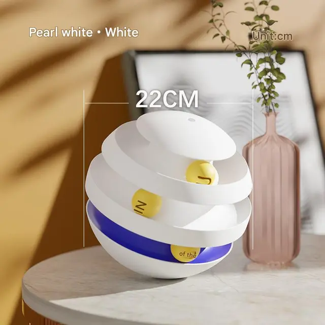 Pearl White Interactive Cat Scratching Ball Toy - Multi-layer Track with Rolling Ball