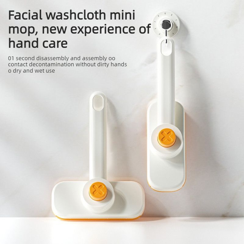 Mini Cleaning Mop for Facial Towels, Hands-Free Rotatable Clamp Cleaning Brush—Orange image 2