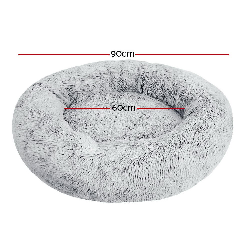 i.Pet Pet Bed Dog Cat 90cm Large Calming Soft Plush Light Charcoal image 2