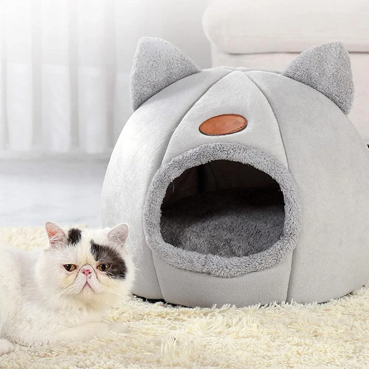 Cat Bed Winter Warm Enclosed Pet House Cozy Indoor Sleeping Nest for Cold Weather - XL image 13