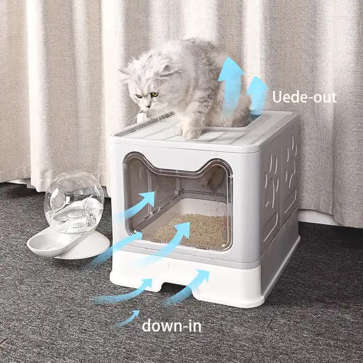 Foldable Cat Litter Box with Pull-Out Tray -Easy Cleaning and Anti-Splash Design Blue… image 5