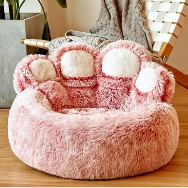 Red Double-Silk Red Fleece Dog Bed with Paw Design, 90cm Diameter