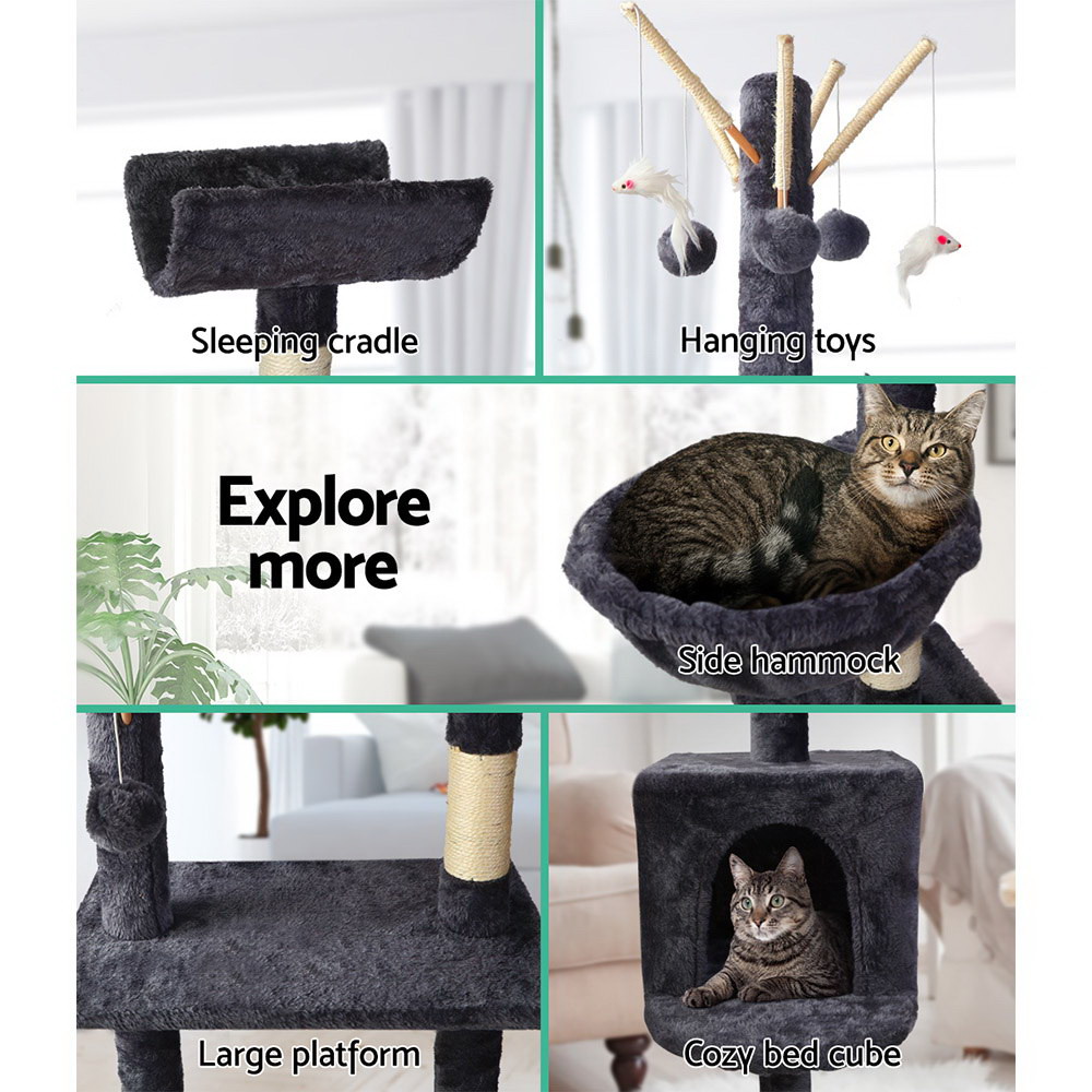 i.Pet Cat Tree 140cm Tower Scratching Post Scratcher Trees Toys Condo Bed Grey image 5