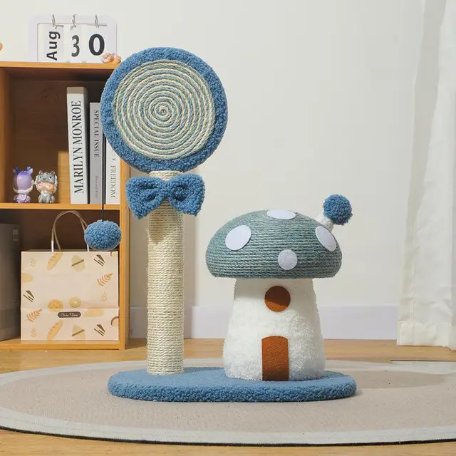Blue Durable Mushroom Cat Scratching Post - Anti-Slip