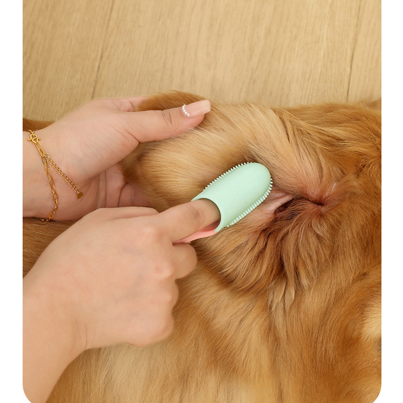 Pet Finger Toothbrush, Soft Silicone Dog and Cat Oral Cleaning Tool with Handle - White image 5