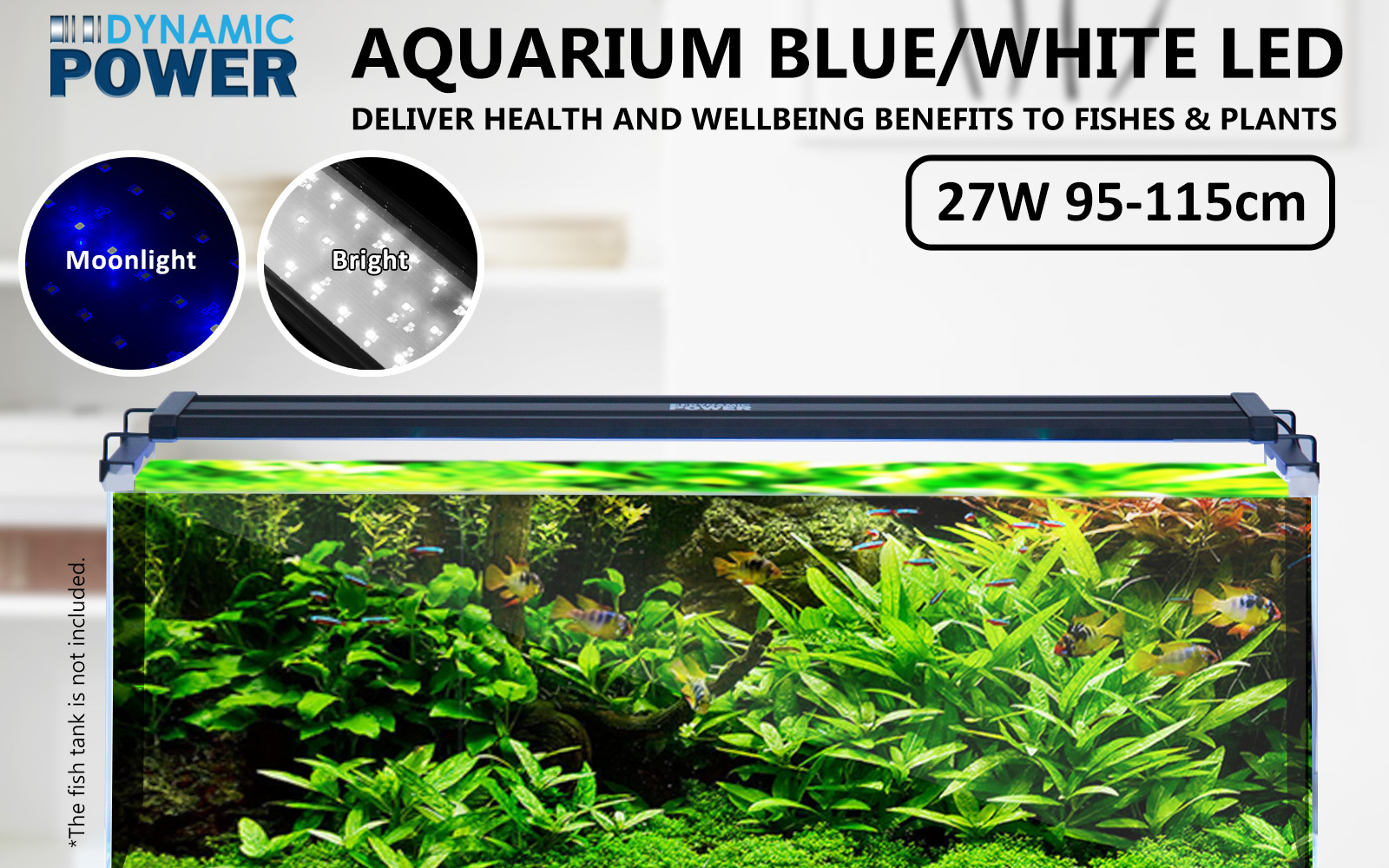 27W Aquarium Blue White LED Light for Tank 95–115cm image 2