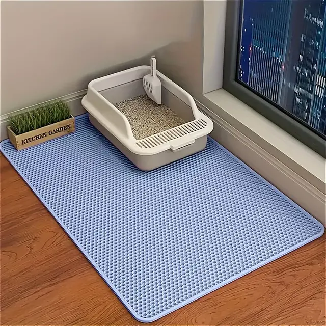 Double-Layer Honeycomb Cat Litter Mat – Waterproof, Blue, XL