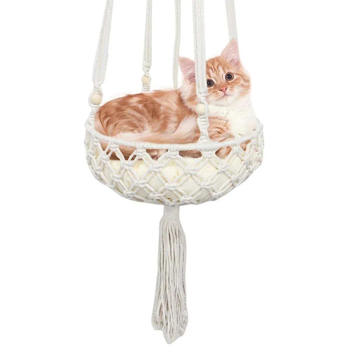 Macrame Cat Hammock Boho Style Kitty Hanging Swing Bed Pet Sleeping Bed Cat image 11