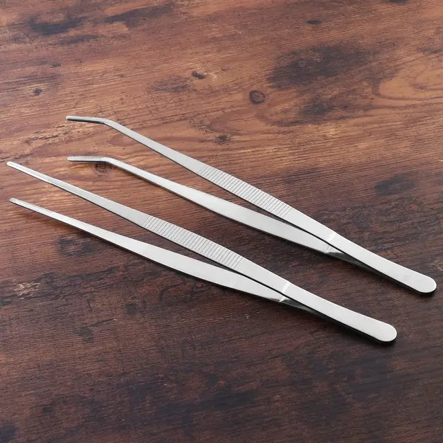 2-Pack Stainless Steel Feeding Tweezers Set with Angled