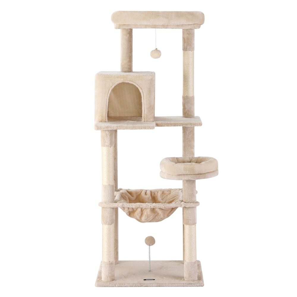 i.Pet Cat Tree 143cm Tower Scratching Post Trees Scratcher Condo House Beige image 2