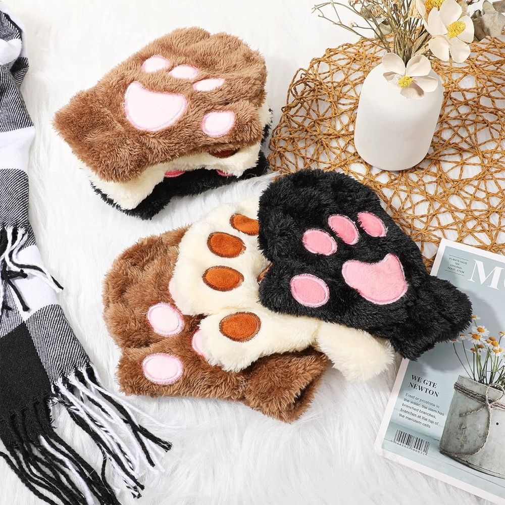 Cat Paw Gloves Cute Kitten Furry Paws Costume Winter Fingerless Mitten Glove for Kids… image 5