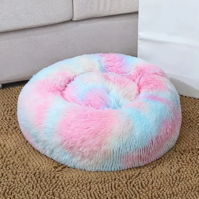 90cm Outer Diameter Pastel Tie-Dye Pink Plush Round Cushion Nest