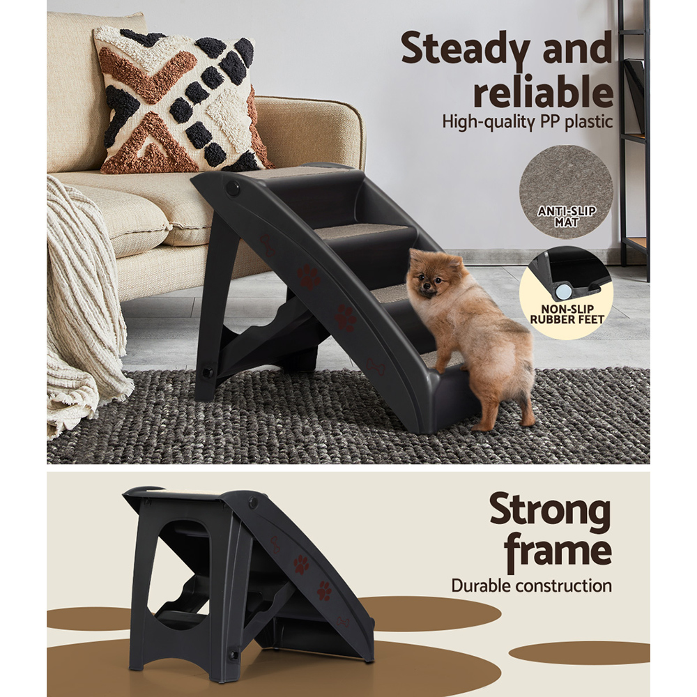 i.Pet Dog Ramp Steps For Bed Sofa Car Pet Stairs Ladder Portable Foldable Black image 5