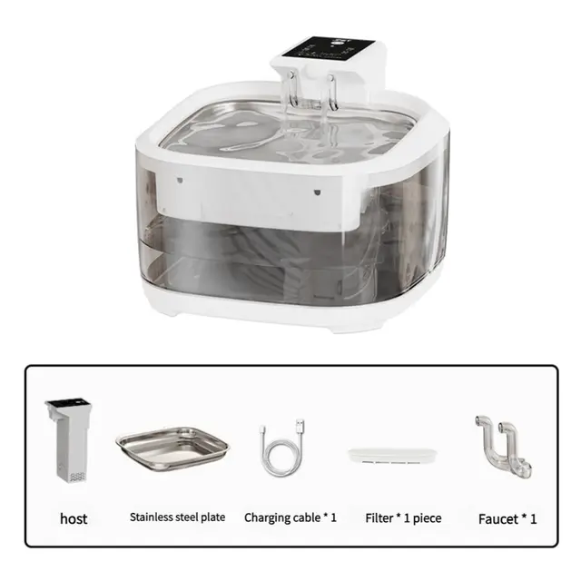 4.5L Dual-Flow Smart Pet Water Fountain with Stainless Steel Plate and Faucet – White…