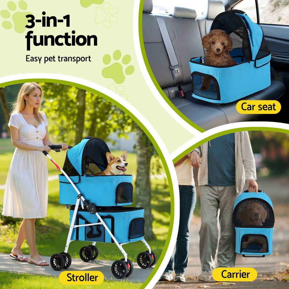 i.Pet Pet Stroller Dog Pram Large Cat Carrier Travel Pushchair Foldable 4 Wheels image 4