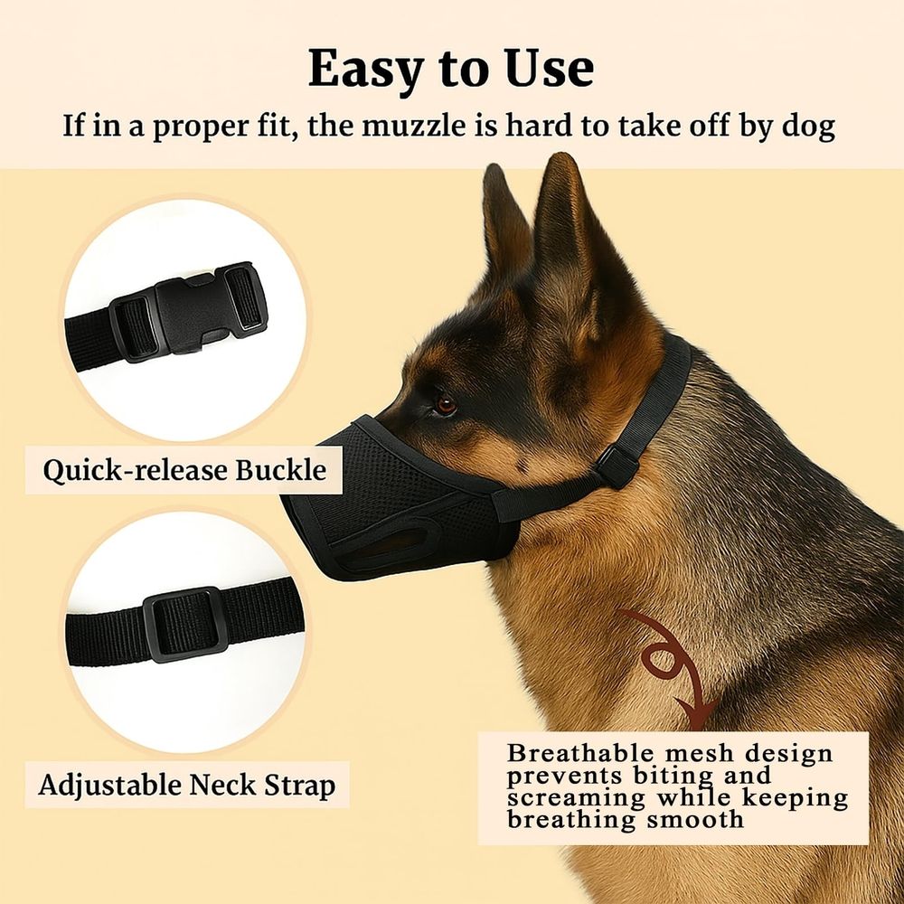 Dog Muzzle – Mesh Soft Muzzle for Small Medium Large Sized Dogs – Adjustable for No Bark image 5